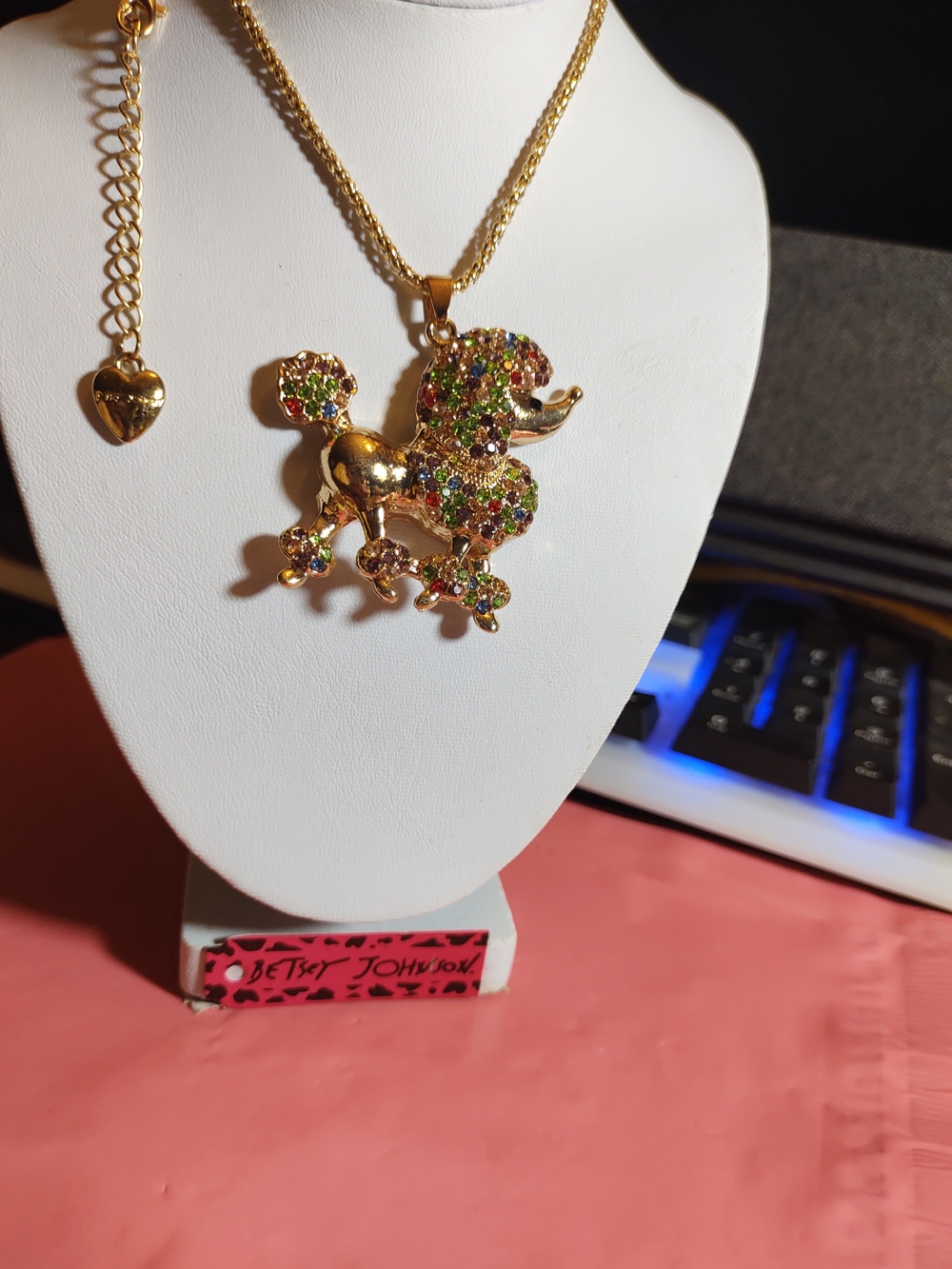 Betsey Johnson Gold-Tone Poodle Pendant Necklace with Multicolor Crystals